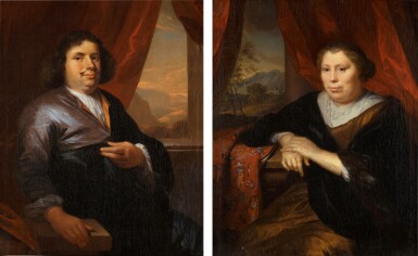 View full screen - View 1 of Lot 119. Portrait of a gentleman, seated three-quarter length; Portrait of a lady, seated three-quarter length.