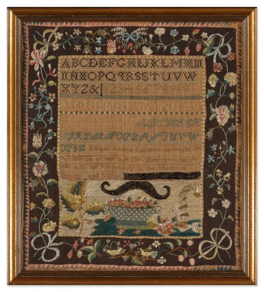 View full screen - View 1 of Lot 854. Very Fine and Rare Needlework Sampler, Wrought by Abigail Buel, Great Barrington, Massachusetts, Dated 1807.