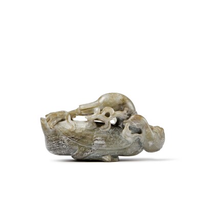 View full screen - View 1 of Lot 126. A green jade mandarin duck group, Qing dynasty.