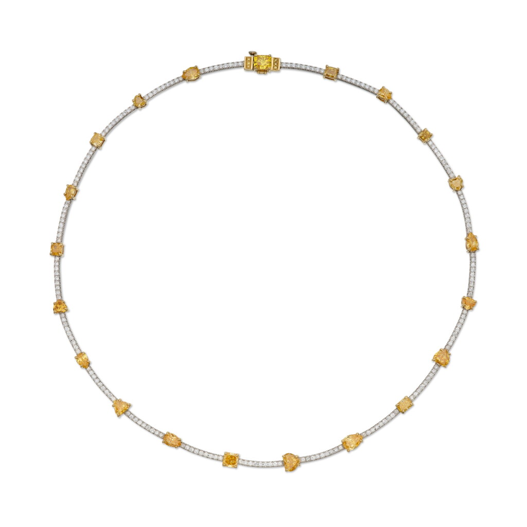 View full screen - View 1 of Lot 270. Colored Diamond and Diamond Necklace.