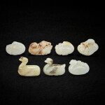A group of seven jade geese, Ming - Qing dynasty 明至清 玉鵝一組七件