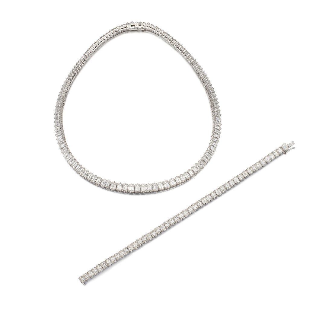 View full screen - View 1 of Lot 1728. Diamond Rivière Necklace and Bracelet | 鑽石 項鏈 及 手鏈.