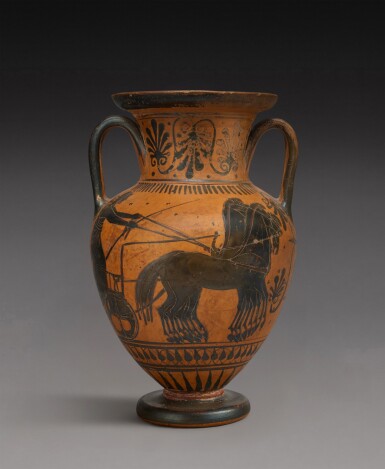 View full screen - View 1 of Lot 140. An Attic Black-figured Neck Amphora, circa 520-500 B.C. .