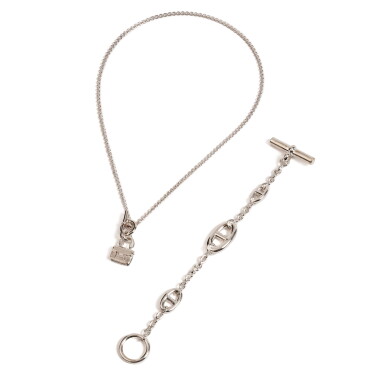 View full screen - View 1 of Lot 699. Set of Two Sterling Silver Amulettes Constance Pendant and Farandole Bracelet.