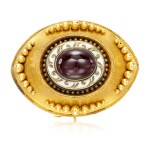 Garnet and enamel brooch, 1860s