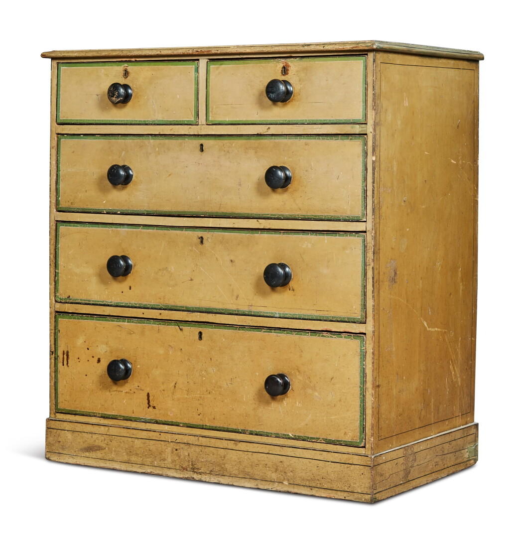 View full screen - View 1 of Lot 5. A LATE REGENCY PAINTED PINE CHEST OF DRAWERS, SECOND QUARTER 19TH CENTURY.