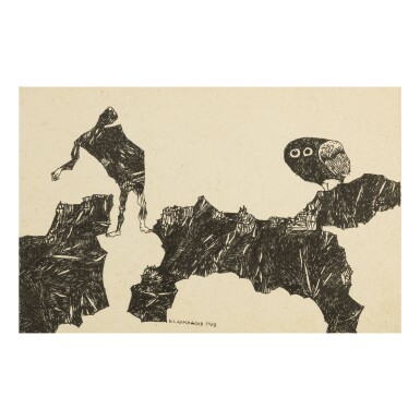 View full screen - View 1 of Lot 25. K. LAXMA GOUD | UNTITLED (MAN BETWEEN THE ROCKS).