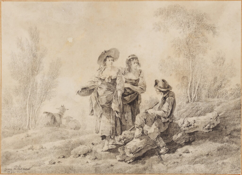 View full screen - View 1 of Lot 613. JEAN PILLEMENT | Country-folk in a wooded landscape.