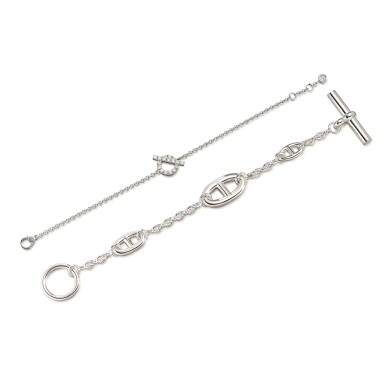 View full screen - View 1 of Lot 1127. Set of Two White Gold and Diamond Finesse Bracelet and Sterling Silver Farandole Bracelet.
