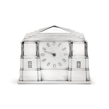 View full screen - View 1 of Lot 689. An Art Deco silver clock, Mappin & Webb, London, 1938.