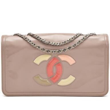 View full screen - View 1 of Lot 149. Beige Vinyl and Leather Lipstick Single Flap Silver Hardware, 2012.