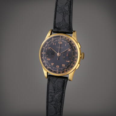 View full screen - View 1 of Lot 148. A yellow gold chronograph wristwatch, Circa 1950.