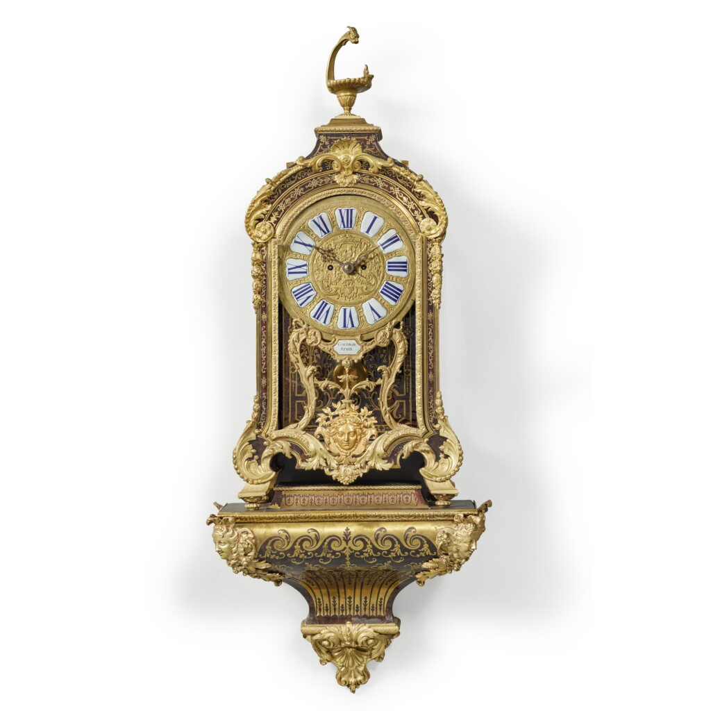 View full screen - View 1 of Lot 411. A Louis XIV Gilt-Bronze and Brass-Mounted Tortoise Shell-Inlaid Boulle Bracket Clock, Signed Gaudron a Paris, Circa 1700 .