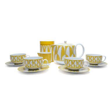 View full screen - View 1 of Lot 154. Set of Seven: Soleil d’Hermès Porcelain Tea Set.