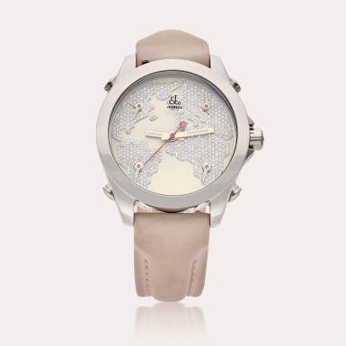 View full screen - View 1 of Lot 662. The Five Time Zones | A stainless steel and diamond-set five time zone wristwatch, Circa 2008.