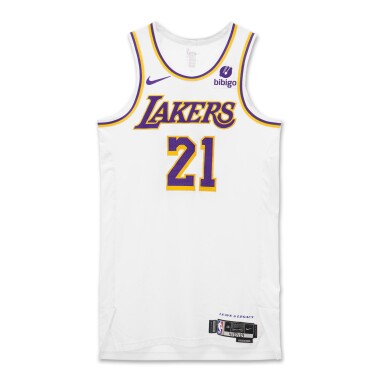 View full screen - View 1 of Lot 62. Maxwell Lewis Los Angeles Lakers 2024 NBA Playoffs Western Conference Round 1 Game Worn Association Edition Jersey | Game 4.
