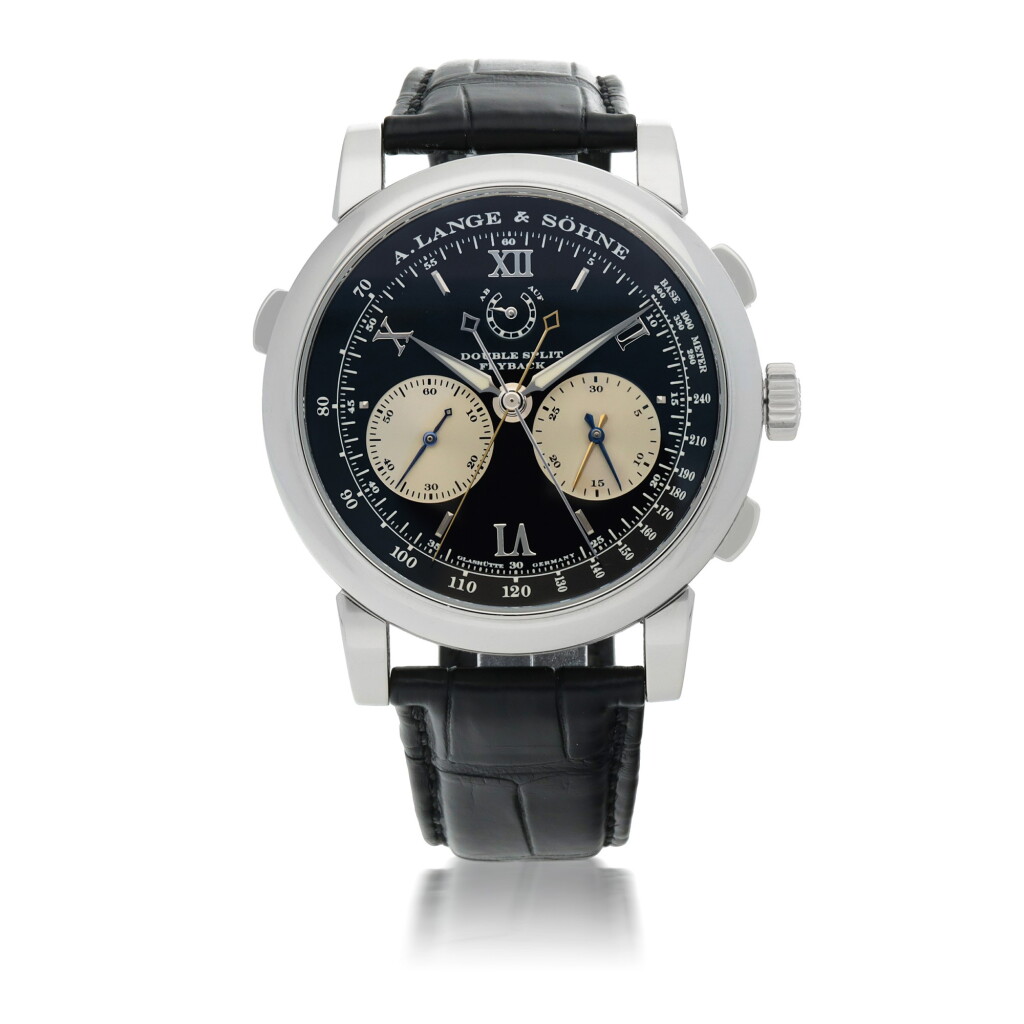 View full screen - View 1 of Lot 309. DOUBLE SPLIT FLYBACK PLATINUM DOUBLE SPLIT FLYBACK CHRONOGRAPH WRISTWATCH WITH POWER RESERVE INDICATION CIRCA 2015.