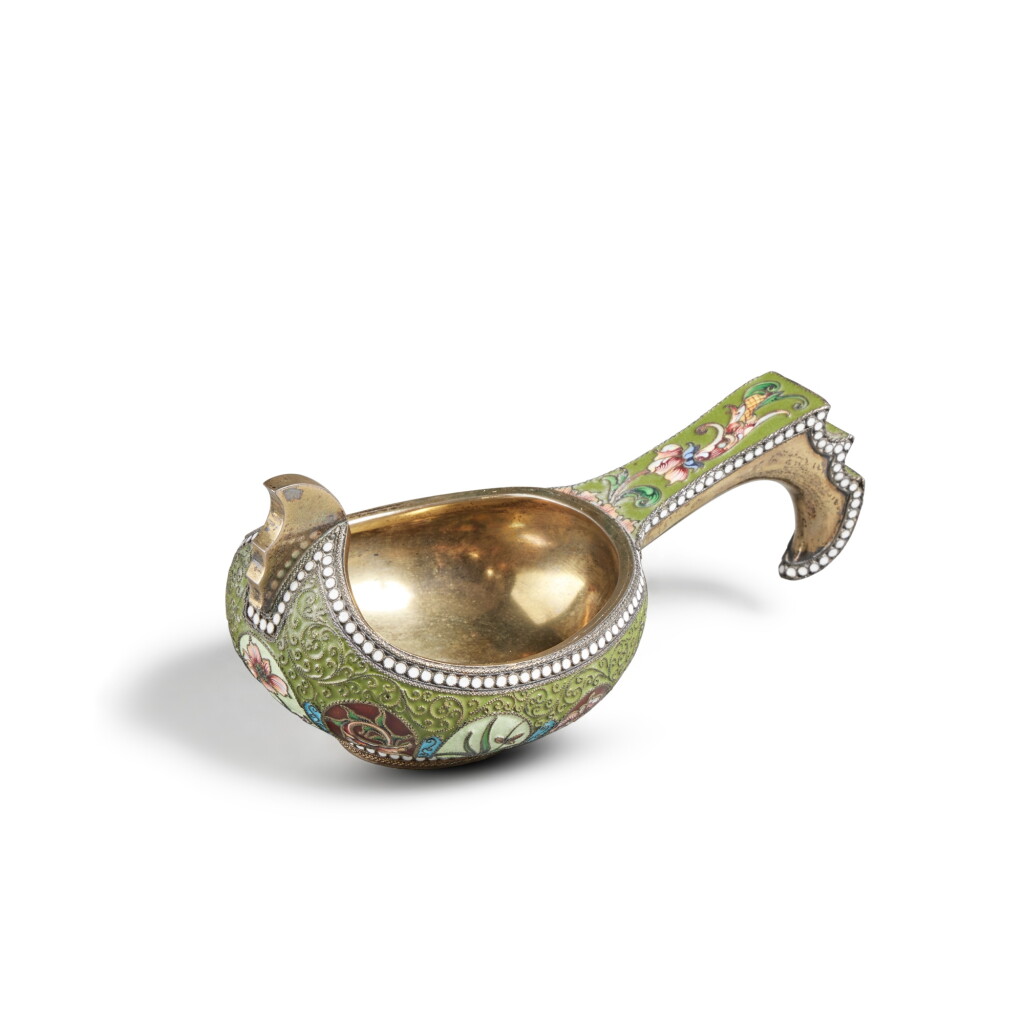 View full screen - View 1 of Lot 1775. A Silver-Gilt and Cloisonné Enamel Kovsh, Vasily Agafonov or Vasily Andreev, Moscow, 1899-1908.