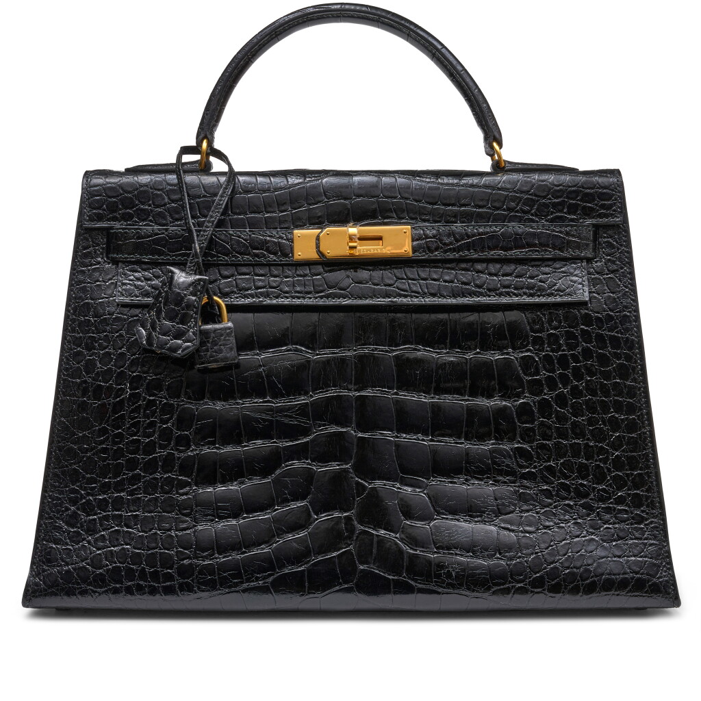 View full screen - View 1 of Lot 1389. Black Shiny Alligator Kelly 32 Gold Hardware, 1980-1990s.