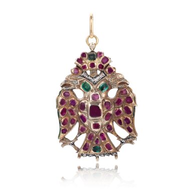 View full screen - View 1 of Lot 1195. Ruby, emerald and enamel pendant, late 19th century.