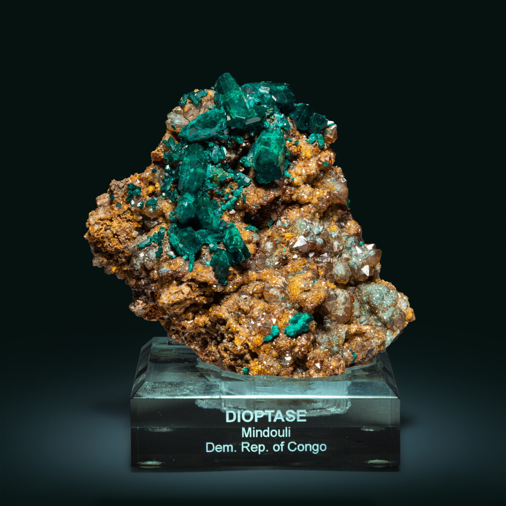 View full screen - View 1 of Lot 65. Dioptase and Calcite on Matrix.