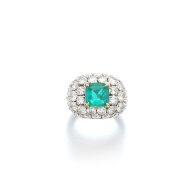 View full screen - View 1 of Lot 122. Emerald and diamond ring.