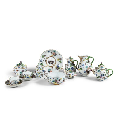 View full screen - View 1 of Lot 149. A Meissen porcelain flower-encrusted tête-à-tête, circa 1750.