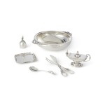 A GROUP OF DANISH SILVER BLOSSOM PATTERN TABLE ARTICLES, DESIGNED BY GEORG JENSEN, GEORG JENSEN SILVERSMITHY, COPENHAGEN, CIRCA 1945-77