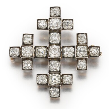 View full screen - View 1 of Lot 22. A Fabergé diamond and silver-topped gold brooch, workmaster August Holmström, St Petersburg, 1899-1903.