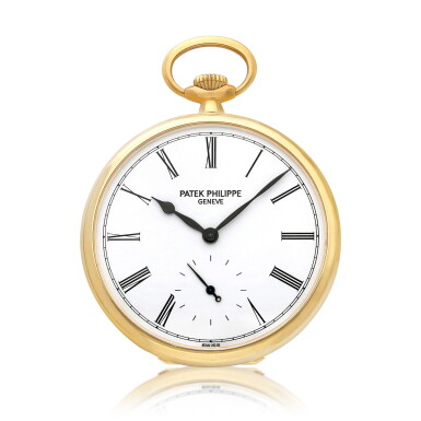 View full screen - View 1 of Lot 2181. Reference 973 | A yellow gold open face keyless watch with white lacquered dial, Circa 2013 | 百達翡麗 | 型號973 | 黃金懷錶,備白色漆製錶盤,約2013年製.