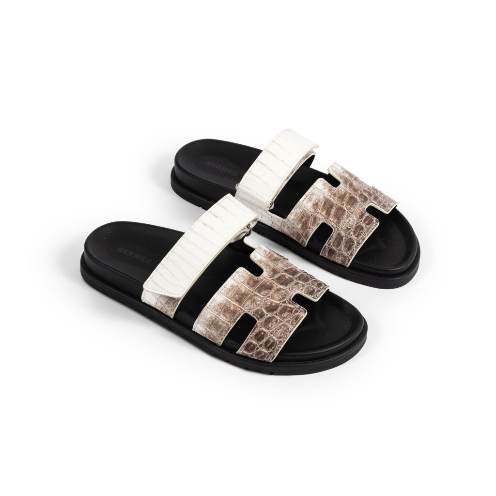 View full screen - View 1 of Lot 763. White Matte Niloticus Crocodile Himalaya Chypre Sandals, Size 40.5.