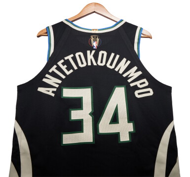 View full screen - View 1 of Lot 10. Giannis Antetokounmpo Milwaukee Bucks 2024-2025 Emirates NBA Cup Semifinals Game Worn Statement Edition Jersey | Double-Double | Matched to 2 Games .
