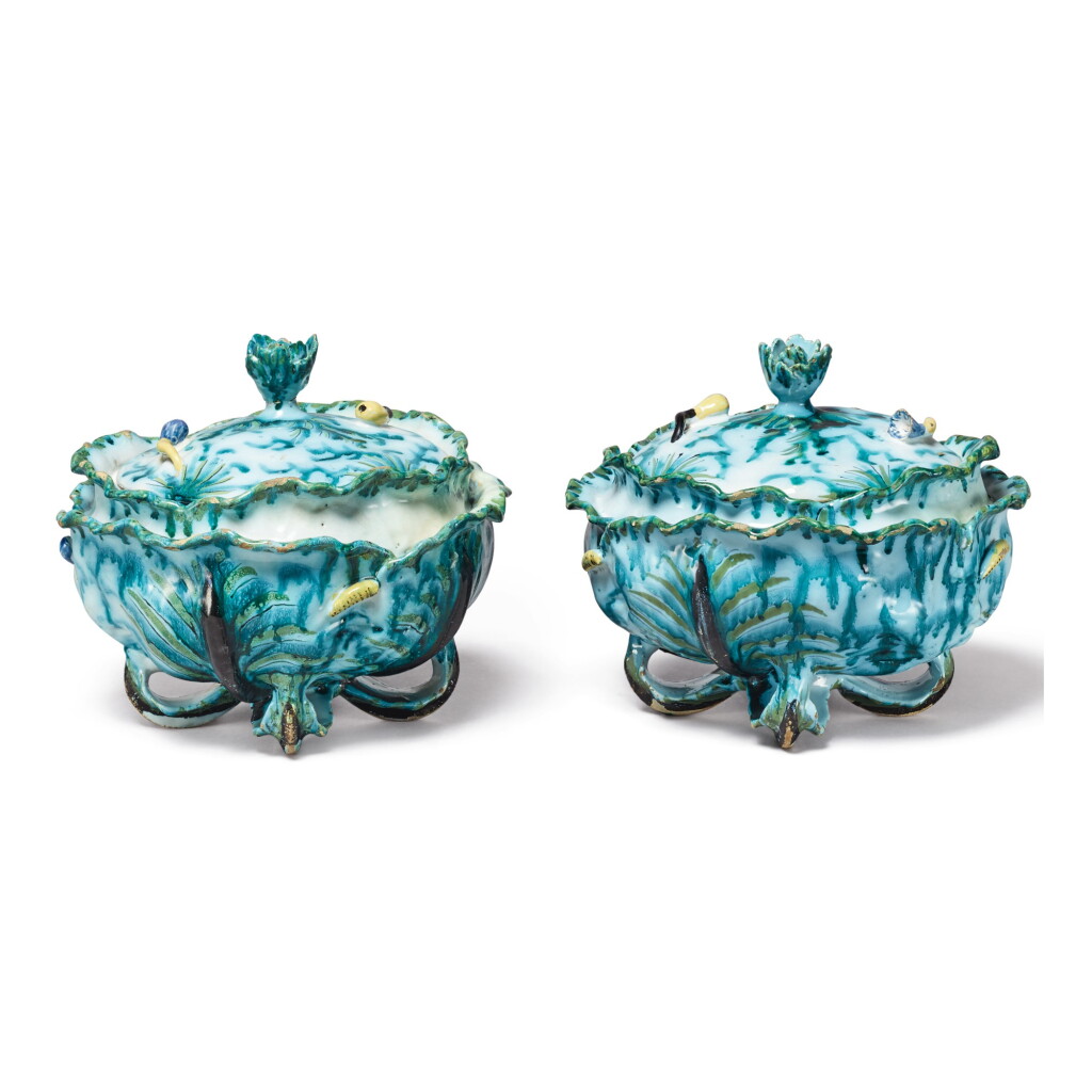 View full screen - View 1 of Lot 495. A PAIR OF BRUSSELS FAIENCE CABBAGE TUREENS AND COVERS, MID-18TH CENTURY.