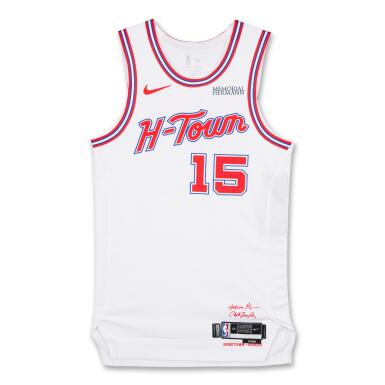 View full screen - View 1 of Lot 10. Reed Sheppard Houston Rockets 2025-2026 Game Worn City Edition Jersey.