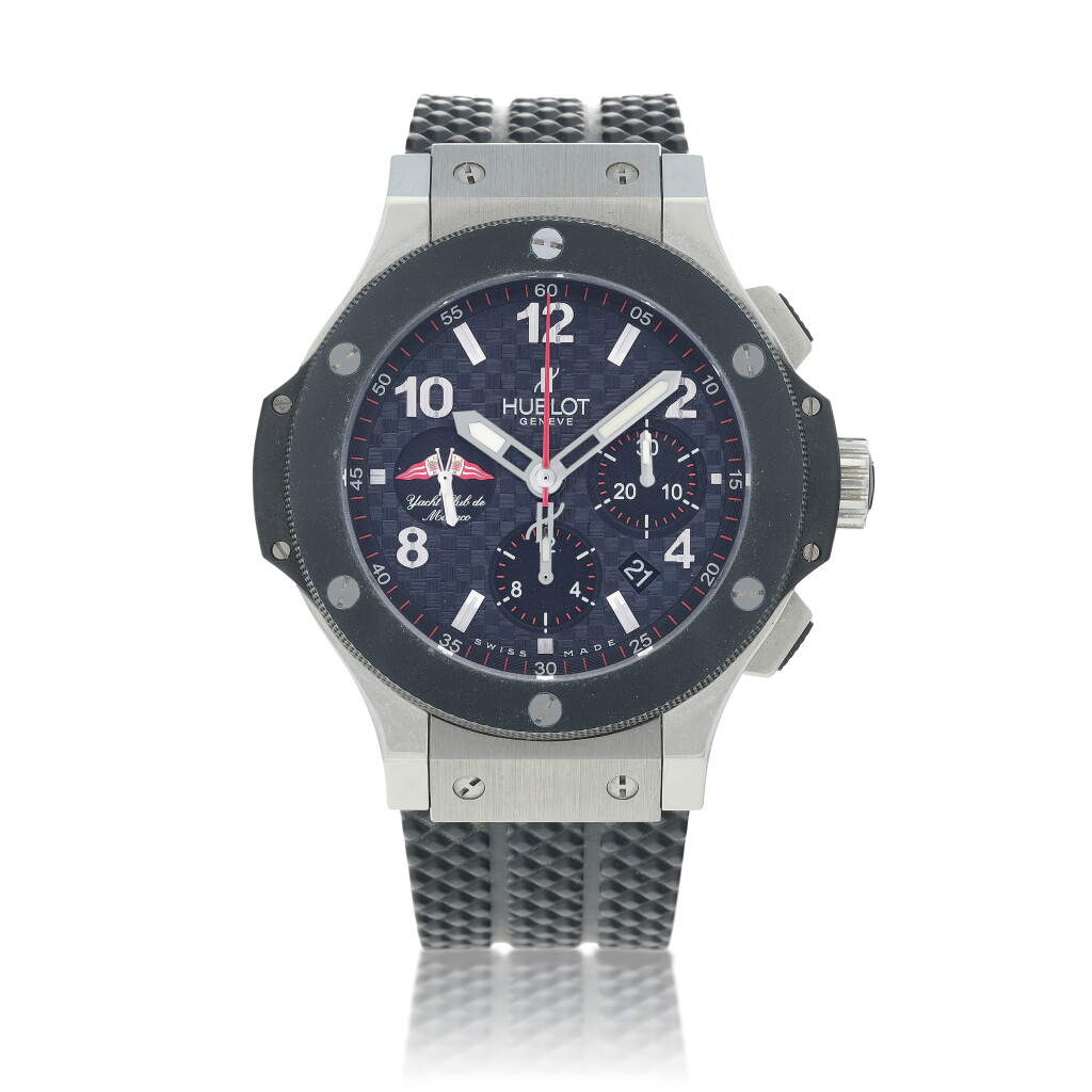 View full screen - View 1 of Lot 568. 'Yacht Club de Monaco' Big Bang , Ref 301.SB.132.RX Limited edition stainless steel and ceramic chronograph wristwatch with date Circa 2008.