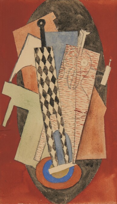 View full screen - View 1 of Lot 157. Arlequin tenant une bouteille et femme.