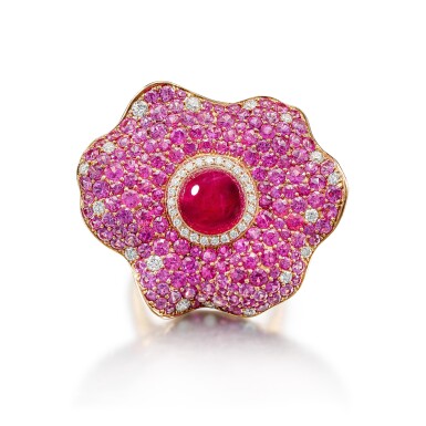 View full screen - View 1 of Lot 1777. RUBY, PINK SAPPHIRE AND DIAMOND RING | ADLER | 紅寶石 配 粉紅色剛玉 及 鑽石 戒指.