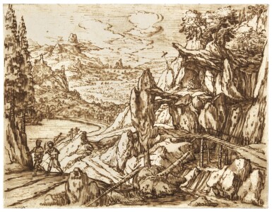 View full screen - View 1 of Lot 32. Mountain landscape with travellers.