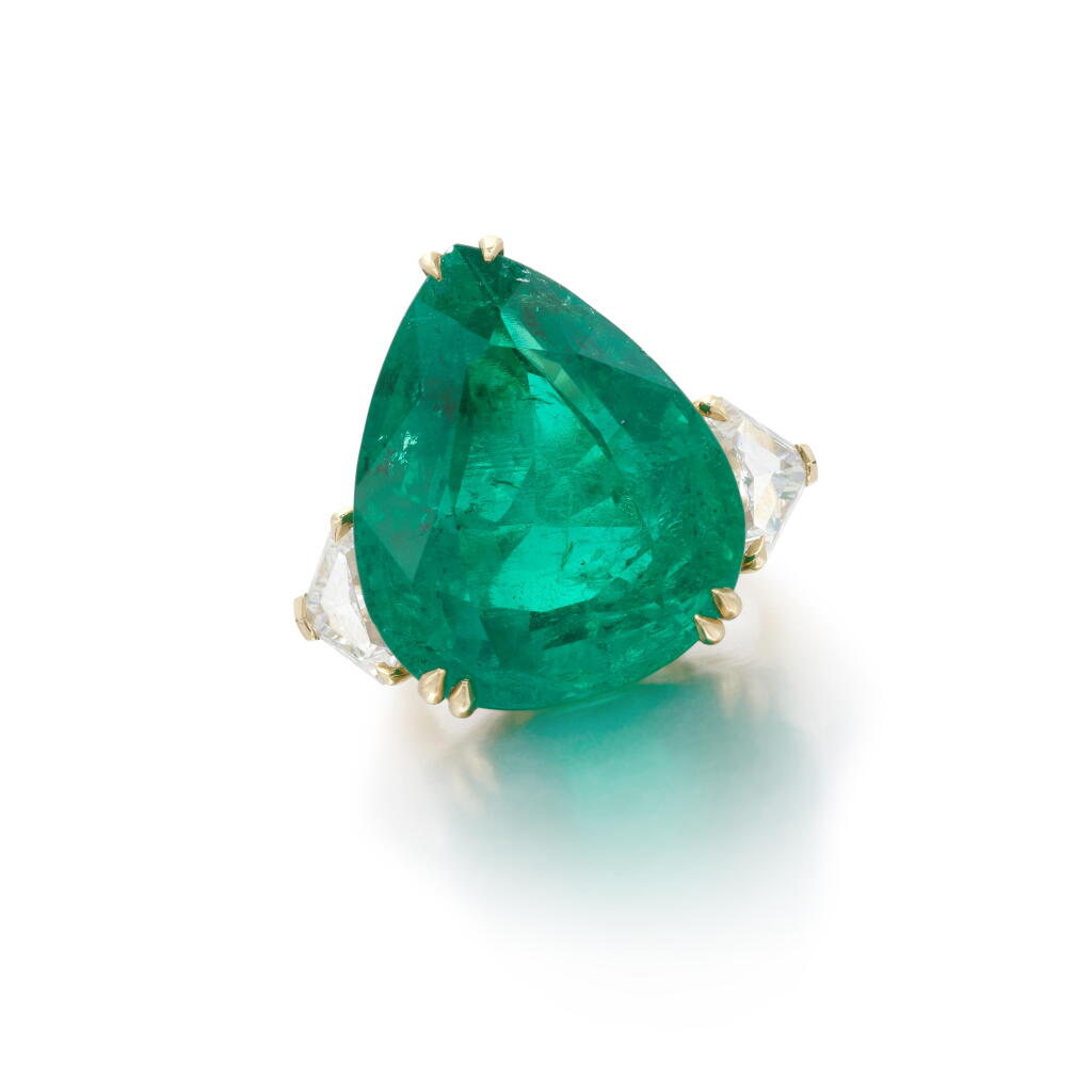 View full screen - View 1 of Lot 134. Emerald and Diamond Ring .