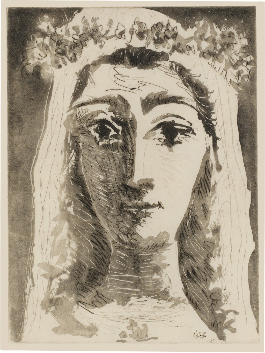 View full screen - View 1 of Lot 846. Jacqueline en Mariée, de face. I (not in Bloch; Baer 1089).