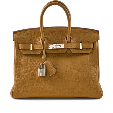 View full screen - View 1 of Lot 6. Limited Edition Bronze D'Or and Bleu Brume Togo Verso Birkin 25 Palladium Hardware, 2021.