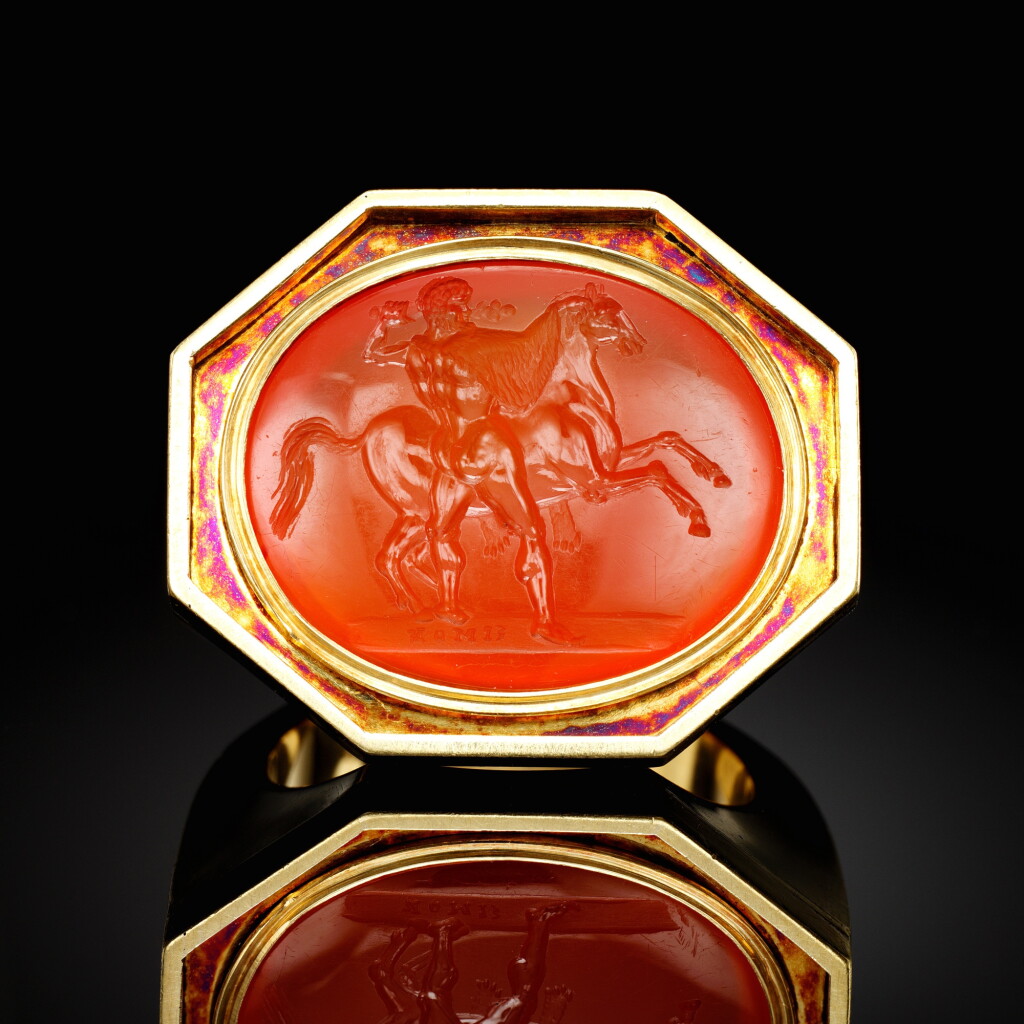 View full screen - View 1 of Lot 265. Intaglio with Hercules Taming the Mares of Diomedes.