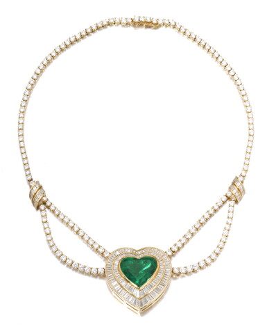 View full screen - View 1 of Lot 702. Emerald and diamond necklace | 祖母綠配鑽石項鏈.