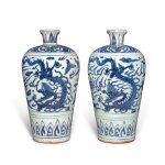 Two blue and white 'dragon and phoenix' vases, Ming dynasty, Wanli period | 明萬曆 青花龍鳳紋梅瓶一組兩件