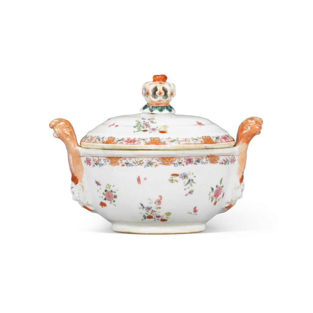View full screen - View 1 of Lot 294. A famille-rose oval sauce tureen and cover, Qing dynasty, 18th century.