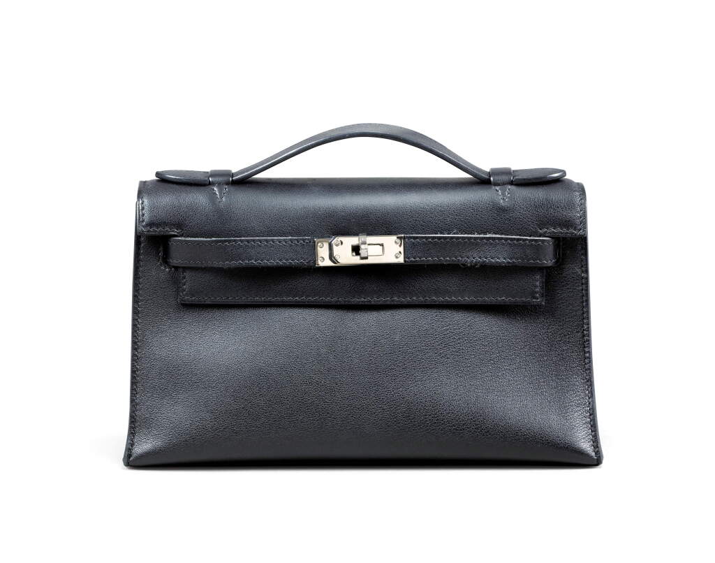 View full screen - View 1 of Lot 27. Black Swift Kelly Pochette Palladium Hardware, 2008.