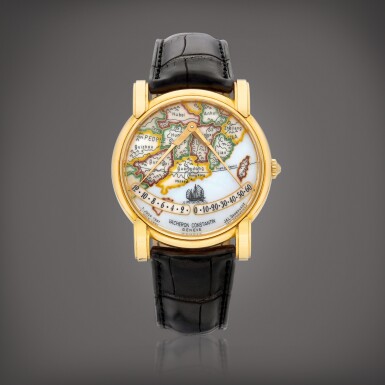 View full screen - View 1 of Lot 2209. Mercator, Reference 43050 | A limited edition pink gold retrograde wristwatch with champlevé enamel dial, Made to celebrate the handover of Hong Kong to China, Circa 1997 | 江詩丹頓 | MERCATOR 型號43050 | 限量版粉紅金逆跳腕錶,備內填琺瑯錶盤,為慶祝香港回歸而製,約1997年製.