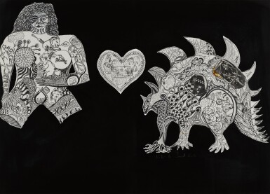 View full screen - View 1 of Lot 51. Collage (femme, coeur, dragon).