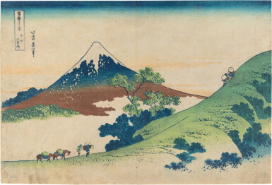View full screen - View 1 of Lot 199. Katsuhika Hokusai (1760-1849), The Inume Pass in Kai Province (Koshu Inume-toge), from the series thirty-six views of Mount Fuji, Japan, Edo period | 日本 江戶時代 葛飾北斎 《富嶽山三十六景.甲州犬目峠》 木刻版畫.