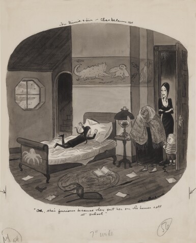 View full screen - View 1 of Lot 1120. Addams, Charles | An original cartoon featuring the Addams Family.